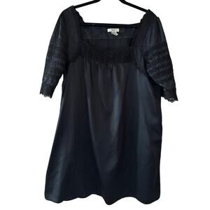 Vertigo Paris Black Square Satin Like Neck Lace Trim Shift Mini Dress - Size XL